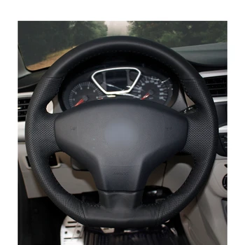 Roku šūtas Melnās PU Mākslīga Āda Automašīnas Stūres Rats Aptver Wrap par Citroen Elysee C-Elysee Jaunu Elysee Peugeot 301