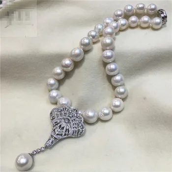 Rokām mezgloti jaunu lielgabarīta 12-15mm balta baroka pērļu kaklarotu modes rotaslietas