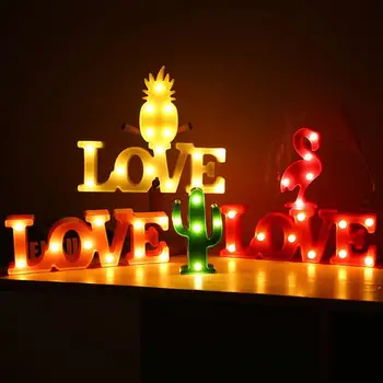 Romantiska 3D MĪLESTĪBA LED Vēstuli Parakstīt Nakts Gaismas Telts, Galda Lampa, Ananāsu/Flamingo/Kaktuss Modelēšana Nakts Gaismas, Kāzu Dekori