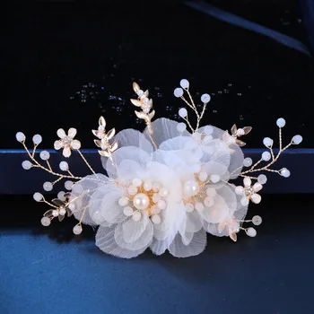 Romantiska White Flower Imitācija Kristāla Pērle Hairclip Kāzu Līgava Matu Aksesuāri Nevainīgs Matadatas Cepures, Matu Rotas