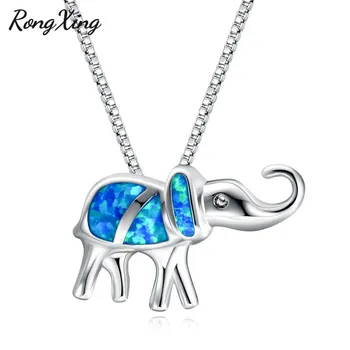 RongXing Cute Elephant Zils Uguns Opāls Dzīvnieku Kuloni, Kaklarotas, Sievietēm, Vīriešiem, Sudraba Krāsā Modes Rotaslietas NL0104