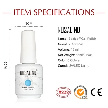 ROSALIND 6Pcs/Komplekts Manikīra Komplekts Gēla Nagu laka Nagu Mākslas Vernis Daļēji Pastāvīgu UV LED Dizains, Akrila Nagu Bāzi un Top Lieta
