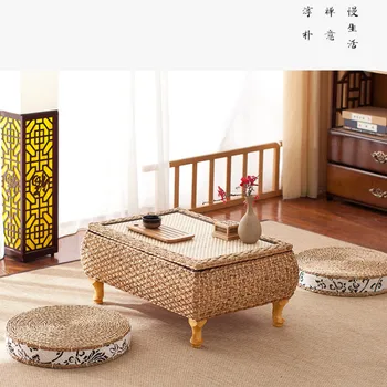 Rotangpalmas Japāņu stila bay logu, galds un krēsls 3 komplekti kopā dārzs tējas galda zems galdiņš, balkons salmu kafijas galds