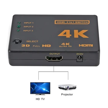 Rovtop Mini HDMI Komutatoru 4K HD1080P 3 5 Port HDMI Switch Selektora Sadalītājs Ar Centrmezglu, INFRASARKANO staru Tālvadības pults, Lai HDTV DVD TV KASTĒ Z2