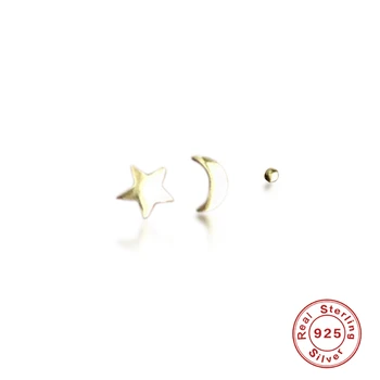 ROXI 3pcs/Komplekts Mini Star Mēness Apaļas Pērles Stud Auskari Sievietēm Earings 925 Sterling Sudraba Rotaslietām Neparasti Auskari Pīrsings