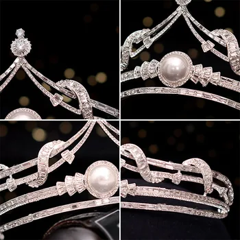 Royal Baroka Stila Karalienes Kroni Tiaras Pērles Rhinestone Galvassegu Sievietēm Līgava Kāzu Matu Rotas, Piederumi FORSEVEN