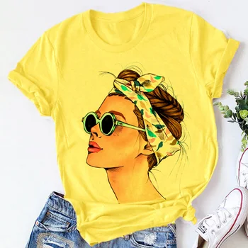 Rozā Dzeltena Plus Izmēra T-krekls Sievietēm Vasarā Modē Drukāt Dāma Gadījuma T Krekls Topi Harajuku Streetwear Īsām Piedurknēm O-veida Kakla Tshirt
