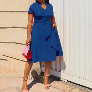 Rozā Elegants Birojs Sievietes Kleitu Āfrikas Stils 2020. Gada Vasaras Vidum Teļš Lady Līnijas Kleitas, Drēbes Ar Īsām Piedurknēm Sieviešu Puses Vestiods