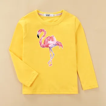 Rozā flamingo modelis baby girl t-shrit gudrs garām piedurknēm rudens zīmolu apģērbu kokvilnas drukāt 3D tee krekls bērniem gadījuma O-veida kakla topi