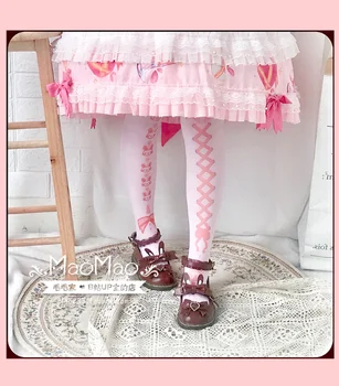 Rozā japāņu sweet lolita zeķubikses gudrs mežģīnes kawaii meitene zeķbikses loli cosplay gothic lolita zeķbikses, zeķes gudrs drukāšana
