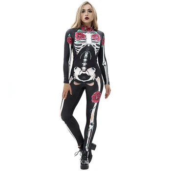 Rožu Skelets Pieaugušo Bērni Biedējošu Halloween Kostīmu Kleita Cosplay Sexy Jumpsuit Rozā Skelets Cosplay Šausmu Karnevāla Puse