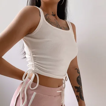 Ruched Aukliņu Kultūru Tvertnes Augšpusē Sieviešu Vasaras Drēbes Ir 2021. Sexy Clubwear Tērpiem Modes Dāmas Gotikas Stilā Mīksts Trikotāžas-Adītas Kokvilnas