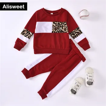 Rudens Bērniem Apģērbi Meitenēm Zēniem Unisex 1-6T Baby Girl Apģērbu Komplekti Leopard Top + Bikses 2gab Toddler Apģērbu, Bērnu Apģērbu Zēns