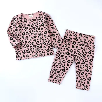 Rudens Bērniem, Drēbes Meitenēm Tērpiem Leopard-print Stiept Mājās Kokvilnas Apģērbs ar garām Piedurknēm Topi+Bikses 1-6 Gadiem Bērnu Drēbes