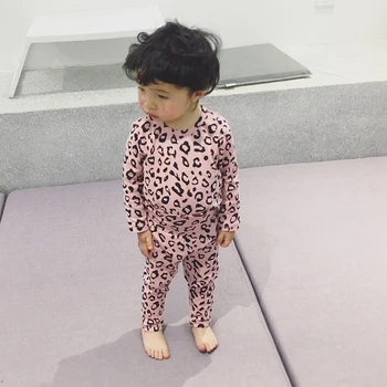 Rudens Bērniem, Drēbes Meitenēm Tērpiem Leopard-print Stiept Mājās Kokvilnas Apģērbs ar garām Piedurknēm Topi+Bikses 1-6 Gadiem Bērnu Drēbes
