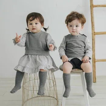 Rudens Bērnu Apģērbu Pāris, Brālis Un Māsa Atbilstošas Drēbes Baby Romper Kokvilnas Toddler Meitenes Playsuit Zēni Jumpsuit (Dungriņi)