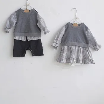 Rudens Bērnu Apģērbu Pāris, Brālis Un Māsa Atbilstošas Drēbes Baby Romper Kokvilnas Toddler Meitenes Playsuit Zēni Jumpsuit (Dungriņi)