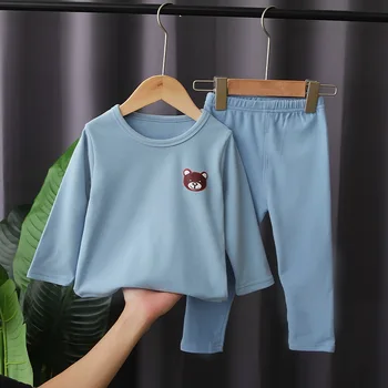 Rudens Bērnu Modes Silts Apģērbs Mazulim Zēnu un Meiteņu Kokvilnas T Krekls, Bikses 2gab/komplekti Toddler Kostīms Bērniem Zīdaiņu Ikdienas Apakšveļa