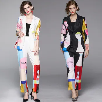 Rudens Dāmas Portreta Druka Uzvalks Uzstādīt Sieviešu Modes 2020 