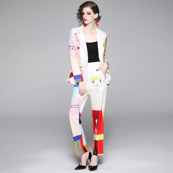 Rudens Dāmas Portreta Druka Uzvalks Uzstādīt Sieviešu Modes 2020 