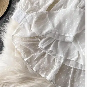 Rudens Elegants Kleita Maiga Vēja Savākt Vidukļa Savirmot Hem Šifona Sexy Kleita ar V-veida kakla Cieto Krāsā ar garām Piedurknēm Komfortu Vestidos
