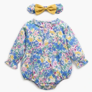 Rudens Infant Baby Girl Ziedu Bodysuits Jaundzimušais Meiteņu Kokvilnas Garām Piedurknēm Jumpsuit Toddler Bērnu Drēbes Meitenei
