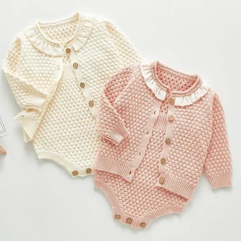 Rudens Infant Baby Meitenes Adīšanas Garām Piedurknēm Tīru Krāsu Mētelis+Kombinezonus Apģērbu Komplekti, Pavasarī Bērni Uzvalks Toddler Bērnu Drēbes Meitenei