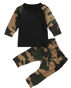Rudens Jaundzimušais Zīdainis, Zīdaiņu Bērnu Zēniem Meitenēm, Bērniem, Armijas Zaļa Kamuflāža T-krekls Topi+Bikses garās Zeķes Apģērbs Bērniem, Apģērbs Komplekts