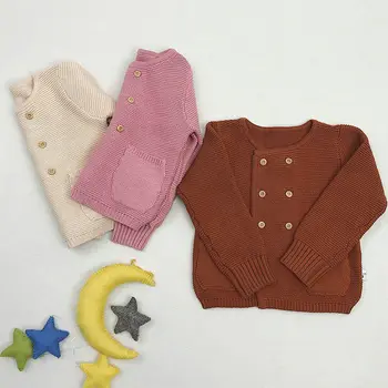 Rudens Jaundzimušā Bērna Zēns Adīt Džemperis Drēbes Kokvilnas Toddler Baby Girl Ziemas Jaka Drēbes Dubultu Pogu Jumper Par Toddler