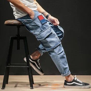 Rudens Kabatas Streetwear Džinsa Bikses 2020. Gadam Mens Raibs Kravas Džinsi Vīriešu Baggy Vintage Bikses