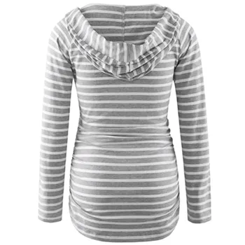 Rudens materinty blūze ar garām piedurknēm grūtniecības pelēkā vārna māsu top bērnu ar krūti, V-veida kakla grūtniecības džemperis skriešanas svītrains T-krekls