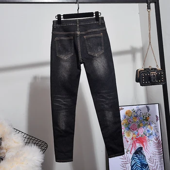 Rudens Modes Uzstādīt Sieviešu Frēzēšana Džinsa Jaka + Elastību Augsta vidukļa Džinsus vai Bikses Divas Gabals Tērpiem Streetwear Džinsa 2 Komplekti