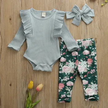 Rudens New Baby Girl Komplekti Drēbes, Apģērbs Stabilu Ilgtermiņa Īstermiņa Romper Bodysuit Ziedu Bikses komplektu Top Dropshipping roupa infantil