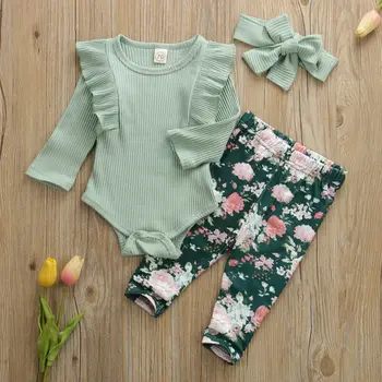 Rudens New Baby Girl Komplekti Drēbes, Apģērbs Stabilu Ilgtermiņa Īstermiņa Romper Bodysuit Ziedu Bikses komplektu Top Dropshipping roupa infantil