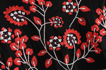 Rudens Pavasara Modes Zīmola Ziedu Izšūti Retro Kleita Sievietēm Apaļu Kakla Garām Piedurknēm Vintage Black 