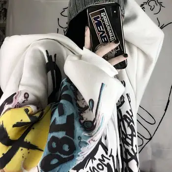 Rudens un ziemas ins korejiešu versiju Harajuku stils tumši grafiti drukāšanas zaudēt plus samta biezas sieviešu mētelis, jaka
