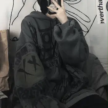 Rudens un ziemas ins korejiešu versiju Harajuku stils tumši grafiti drukāšanas zaudēt plus samta biezas sieviešu mētelis, jaka