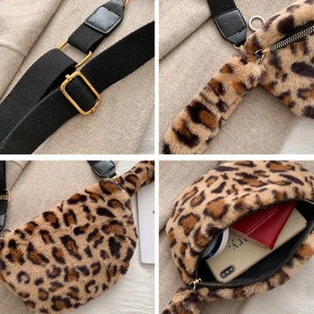 Rudens Un Ziemas modes Kažokādas soma dzīvnieku print leopard sieviešu pārrobežu ķermeņa soma varavīksnes ērti cute plecu plīša krūtīm soma