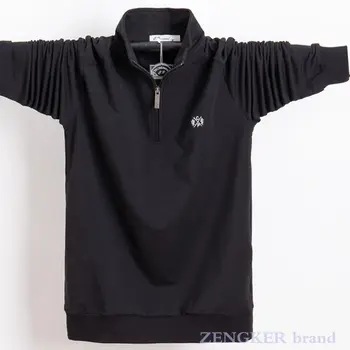 Rudens vīriešu t-krekls Elastību garām piedurknēm rudens apģērbu plus lieluma sporta krekls ar rāvējslēdzēju atloks, lielgabarīta 5XL 6XL