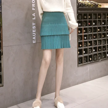 Rudens, Ziemas 2020 Jaunu Augsto Vidukli, Adīti Svārki Sievietēm Korejiešu Stilā, Modes Ribas Kokvilnas Dubultā Ruffles Gadījuma Mini Svārki Karstā Pārdošanas