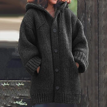Rudens Ziemas Kapuces Džemperis Modes Sievietes ar garām Piedurknēm Adīšanas Džemperi Jaciņa Sieviešu Siltu Jaku Vilkt Femme jersey mujer