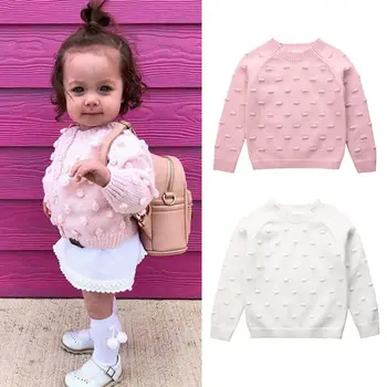 Rudens, Ziemas, Rudens Princese Džemperi Toddler Apģērbu Bērniem, Baby Meitene Trikotāžas Hairball Topi Cieta Džemperis Džemperis Džemperis