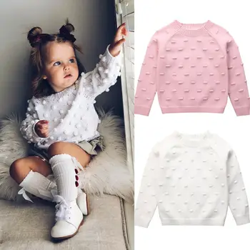 Rudens, Ziemas, Rudens Princese Džemperi Toddler Apģērbu Bērniem, Baby Meitene Trikotāžas Hairball Topi Cieta Džemperis Džemperis Džemperis