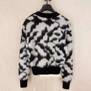 Rudens ziemas skrejceļa džemperis sievietēm black baltākus leopard zaudēt ikdienas kosmētika, apģērbs džemperi džemperi top mujer blusas