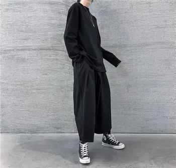Rudenī Sieviešu Bikses Kokvilnas, Elastīgs Viduklis Aukliņu Zaudēt Taisnas Bikses Streetwear Bikses Femme Gothic Tumši Japāna Stils