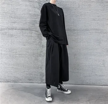 Rudenī Sieviešu Bikses Kokvilnas, Elastīgs Viduklis Aukliņu Zaudēt Taisnas Bikses Streetwear Bikses Femme Gothic Tumši Japāna Stils