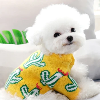 Rudenī un ziemā bieza kaktuss drukāt pet trikotāžas džemperis kaķis Rotaļu Bichon Pomerānijas Schnauzer mazo suņu apģērbu, suns