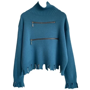 Rudenī un ziemā, jaunu melnu rāvējslēdzēju slim zemāko džemperis ar augstu apkakli pušķis īss džemperis sievietēm Gadījuma Kokvilnas Džemperi