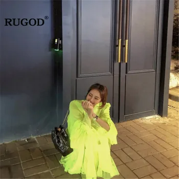 RUGOD 2020. gadam, Modes Slāņa Sievietes Kleitu Elegants Cieta Augsta Vidukļa Caurspīdīga Vasaras Kleita Gadījuma korejas modis femme vestido verano