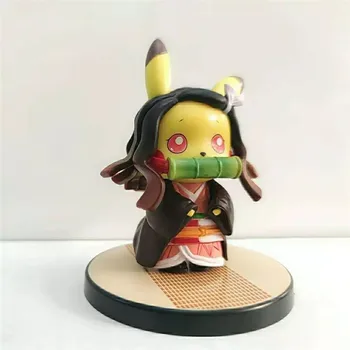 Rīcības Attēls Pikachu cosplay Demon Slayer Kimetsu nav Yaiba Kamado Anime Statuetes PVC Cute Rotaļlietas Lelle